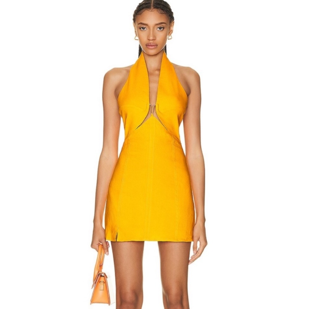 cult gaia Yellow Halter Mini Dress